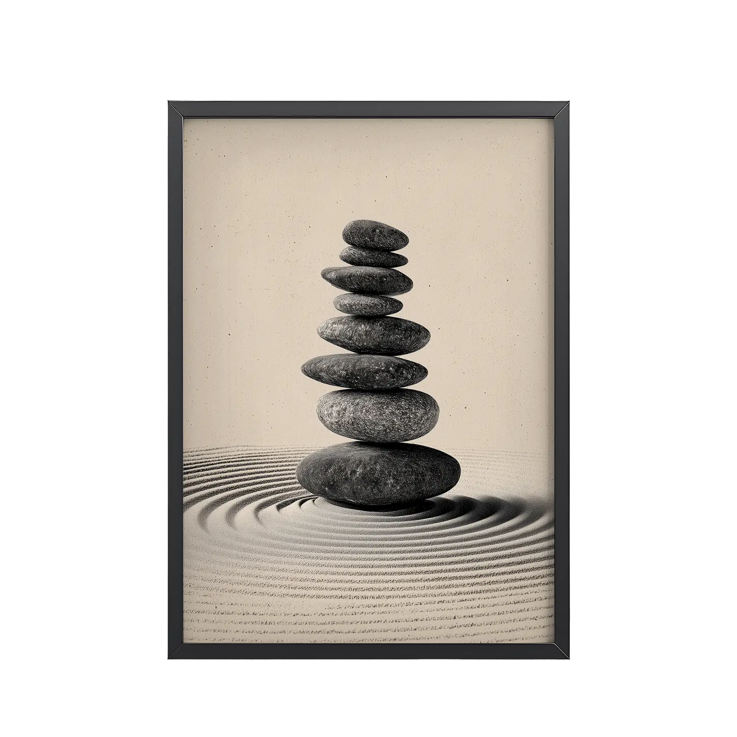 10Black_Frame_DINA4_Mockup_PSD_TransparentBalanced Stillness – Stacked Stones I Balanced Stillness – Stacked Stones I Neutral Zen Stones Wall Art – Framed Poster