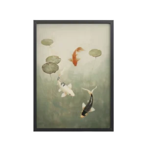 Koi Among Lilies — Tranquil Pond Art — Framed Poster