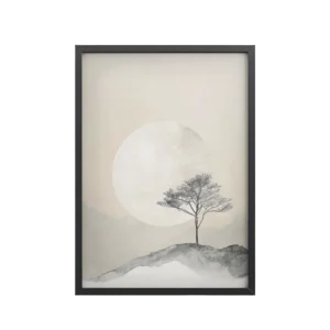Moonlit Lone Tree — Japandi Minimal Wall Art — Framed Poster