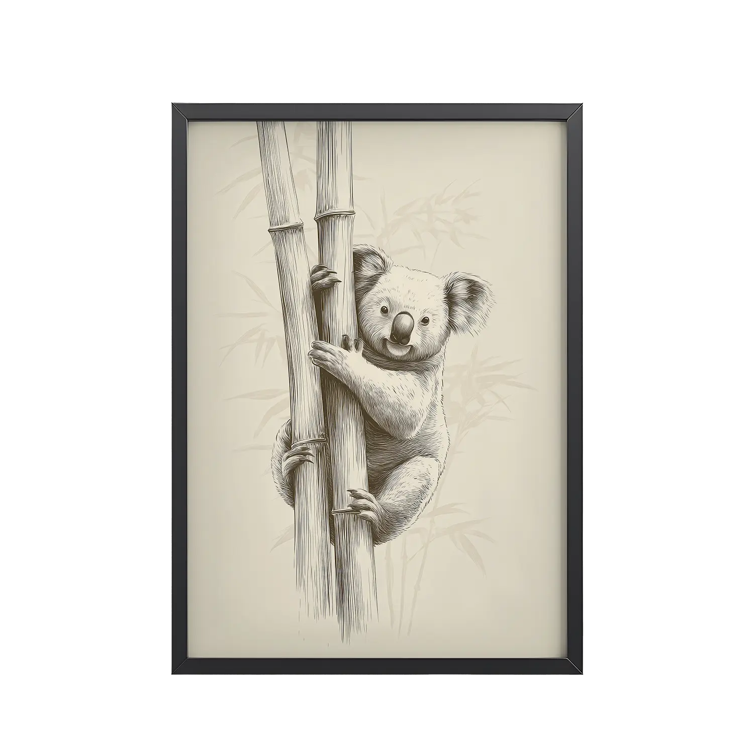 117Black_Frame_DINA4_Mockup_PSD_TransparentKoala Bamboo I Koala Bamboo I — Koala Illustration in Warm Neutrals Wall Decor — Framed Poster