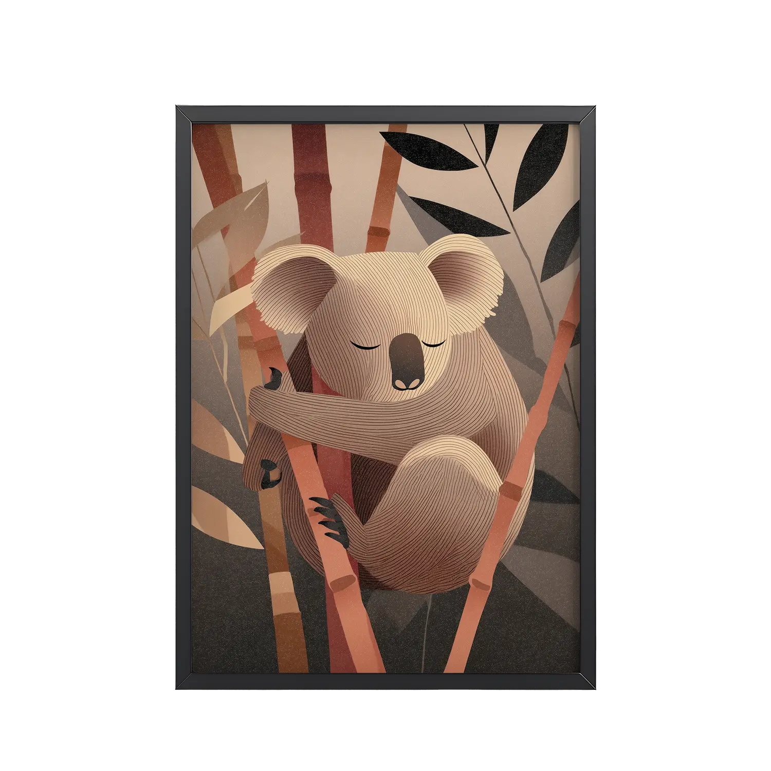 119Black_Frame_DINA4_Mockup_PSD_TransparentKoala Dreams in Bamboo Koala Dreams in Bamboo — Minimal Sleeping Koala in Warm Tones Wall Decor — Framed Poster