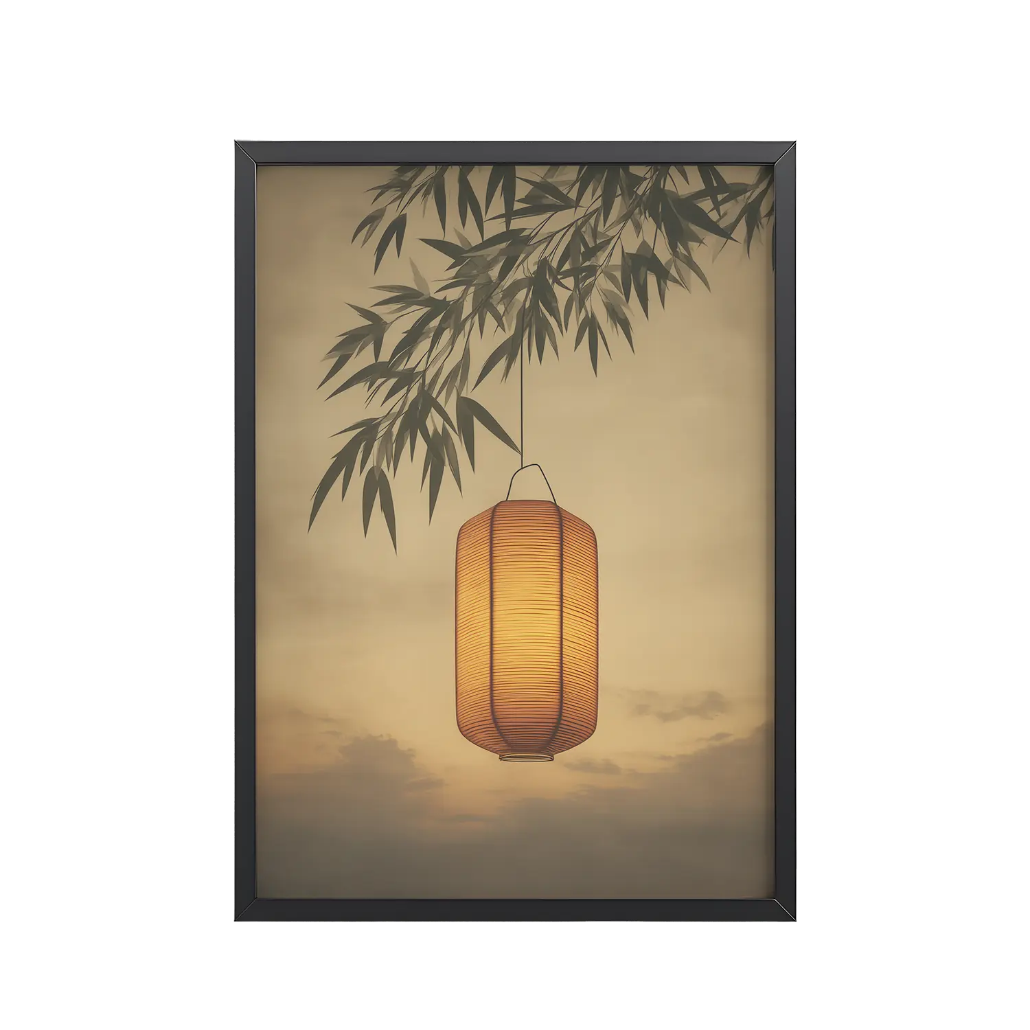 121Black_Frame_DINA4_Mockup_PSD_TransparentLantern Glow Lantern Glow — Japanese Lantern Minimal Wall Decor — Framed Poster