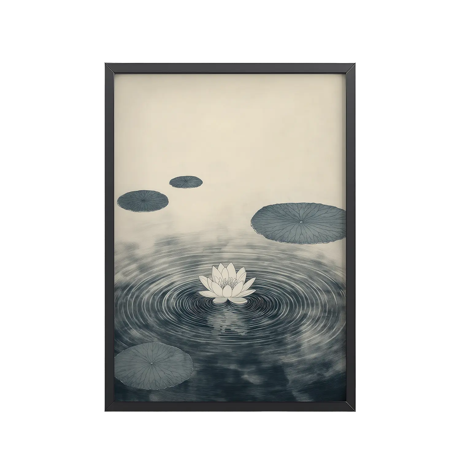 130Black_Frame_DINA4_Mockup_PSD_TransparentLotus Serenity Lotus Serenity — Calming Pond Ripples Wall Art — Framed Poster