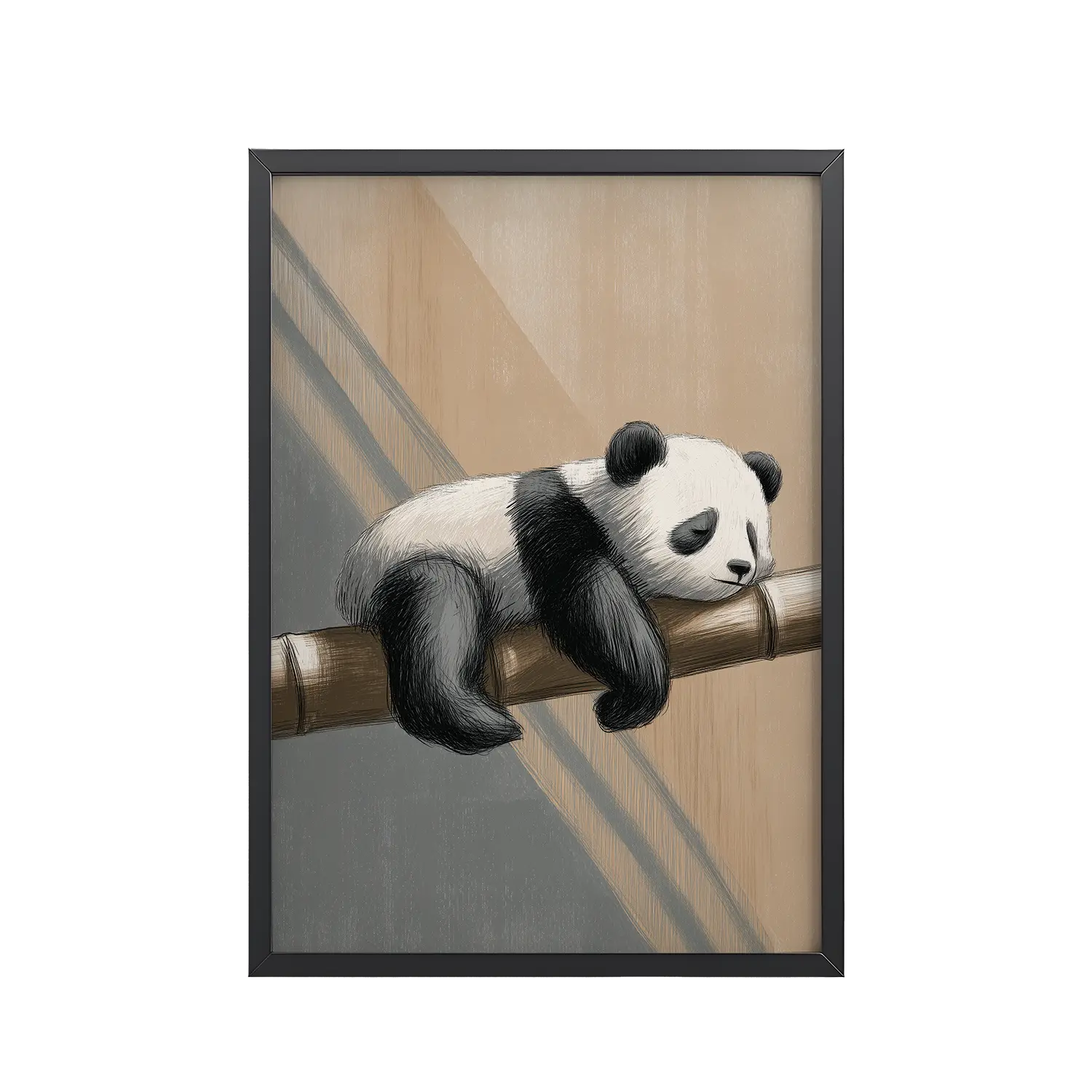 Bamboo Dreams — Sleeping Panda in Warm Neutrals Wall Art — Framed Poster
