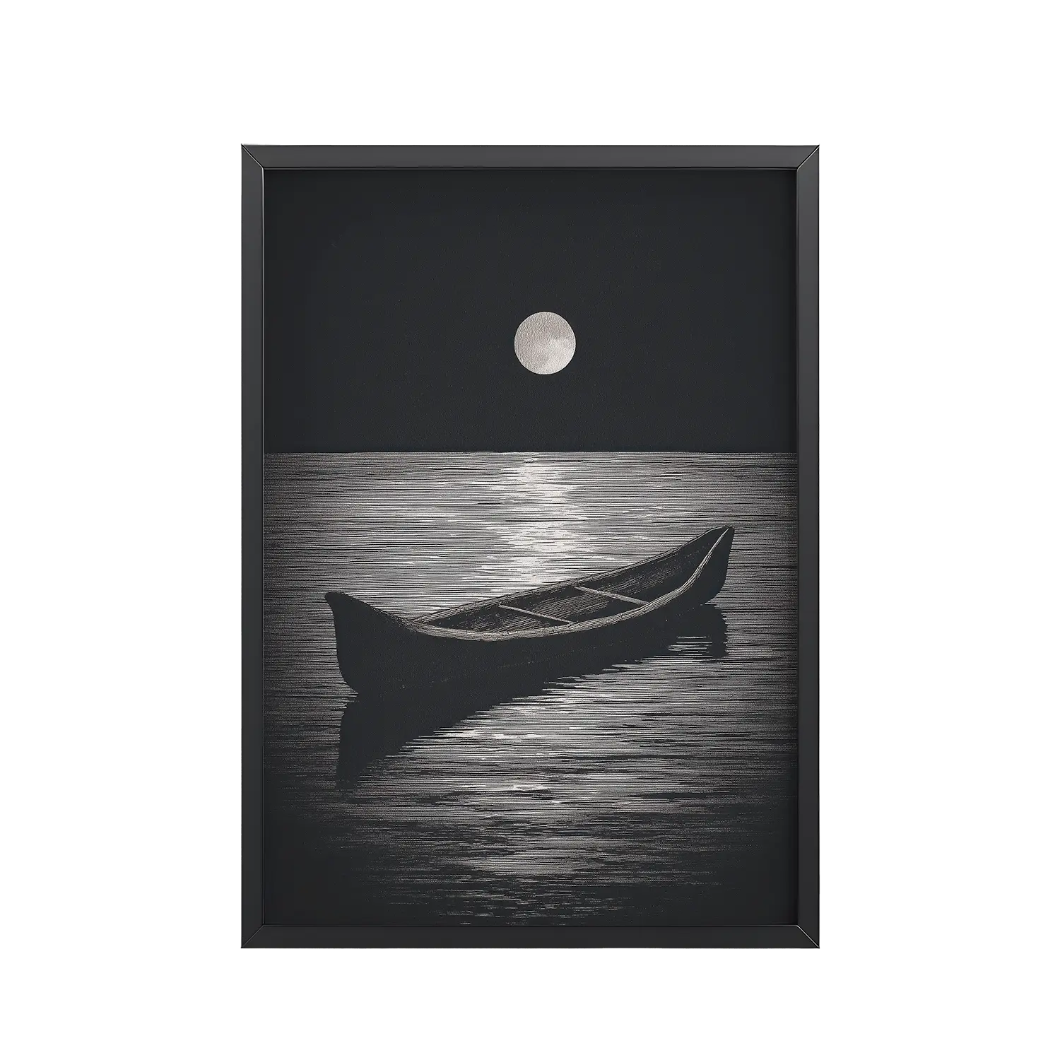 141Black_Frame_DINA4_Mockup_PSD_TransparentMoonlit Canoe II Moonlit Canoe II — Minimal Silver Moon Night Wall Art — Framed Poster