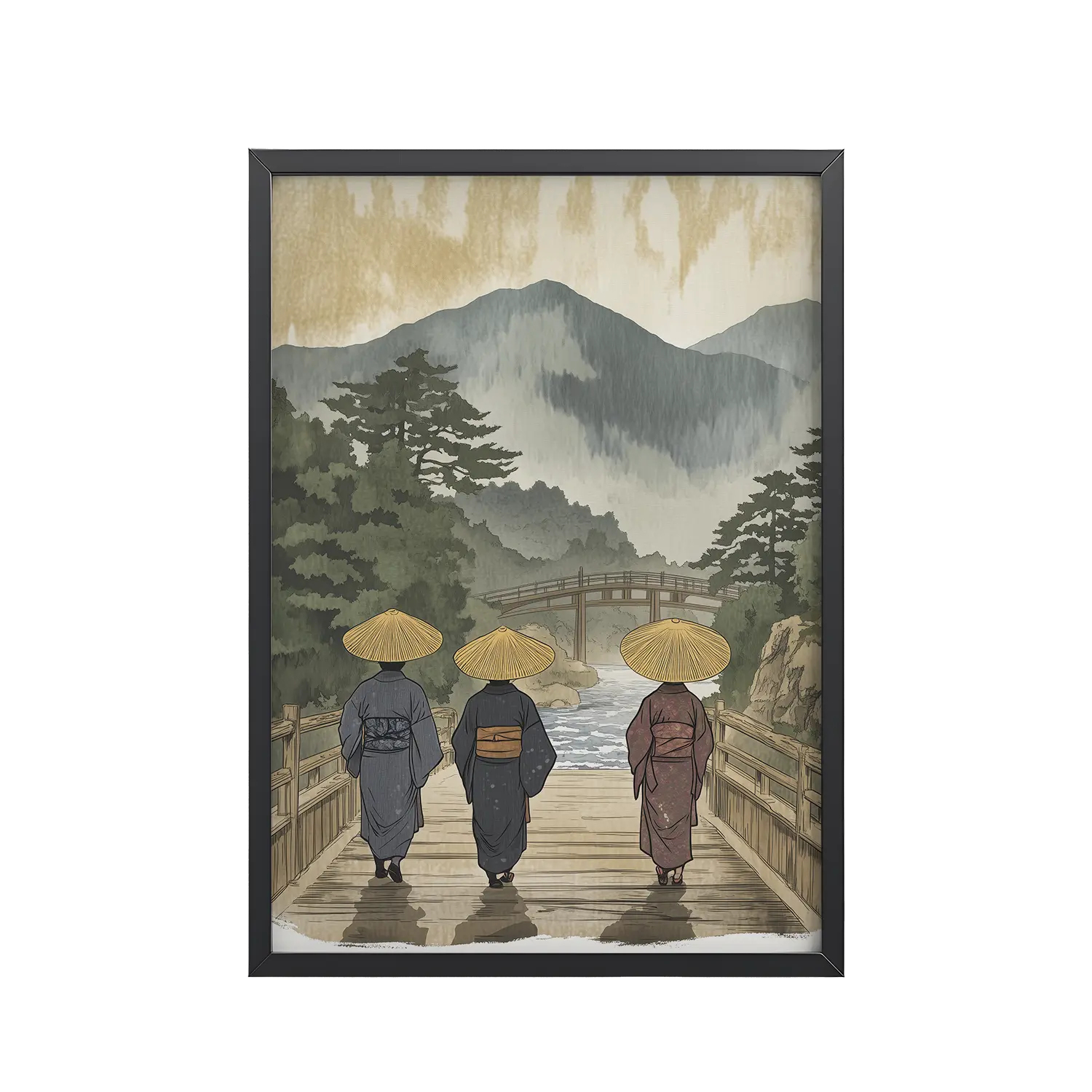 148Black_Frame_DINA4_Mockup_PSD_TransparentMorning Walk to the Temple ukiyo-e Morning Walk to the Temple – Ukiyo-e Wall Art Print – Framed Poster