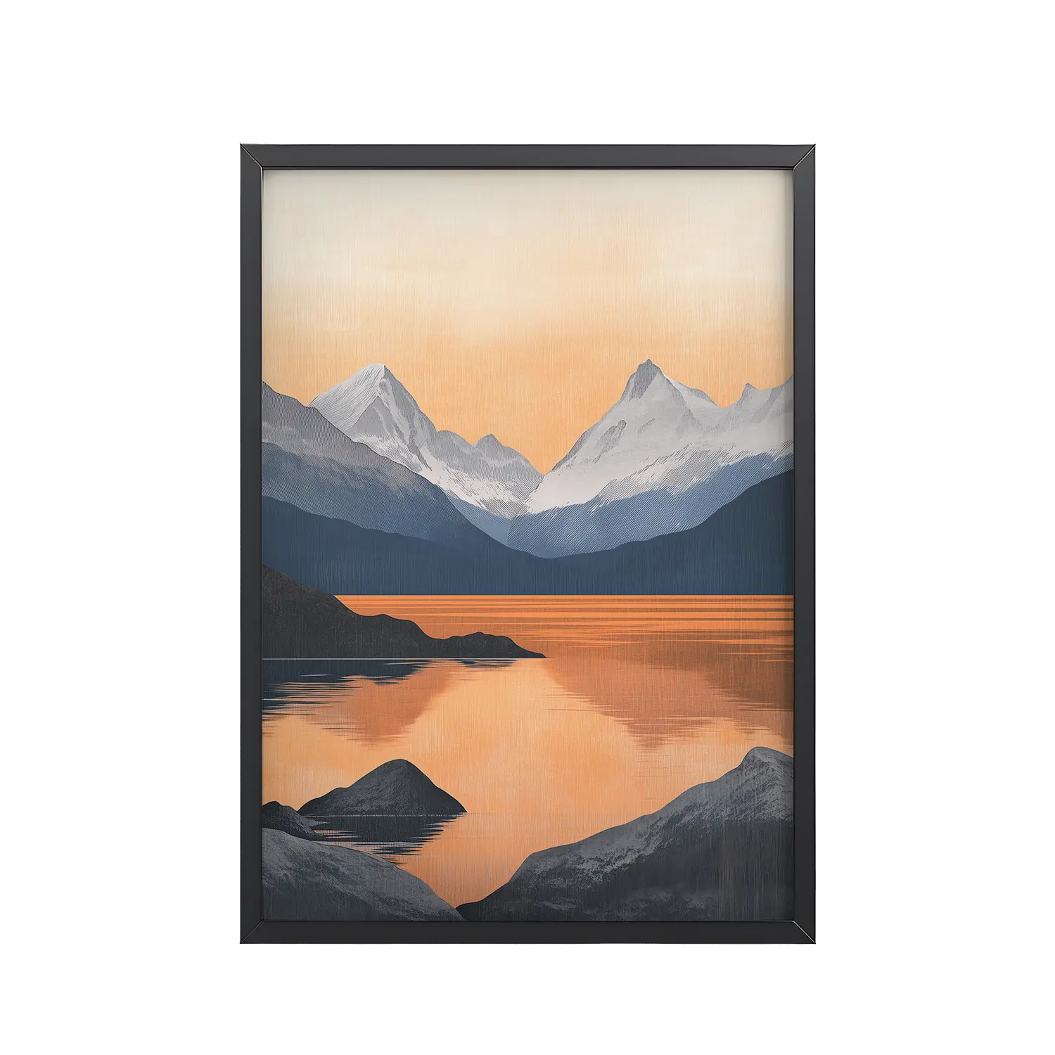 151Black_Frame_DINA4_Mockup_PSD_TransparentNordic Sunset Reflections Nordic Sunset Reflections — Serene Mountain Lake Panorama Landscape Wall Art — Framed Poster