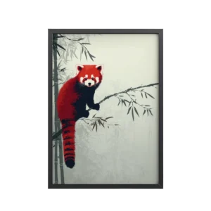 Red Panda Bamboo — Forest Animal Art in Sage Neutrals — Framed Poster