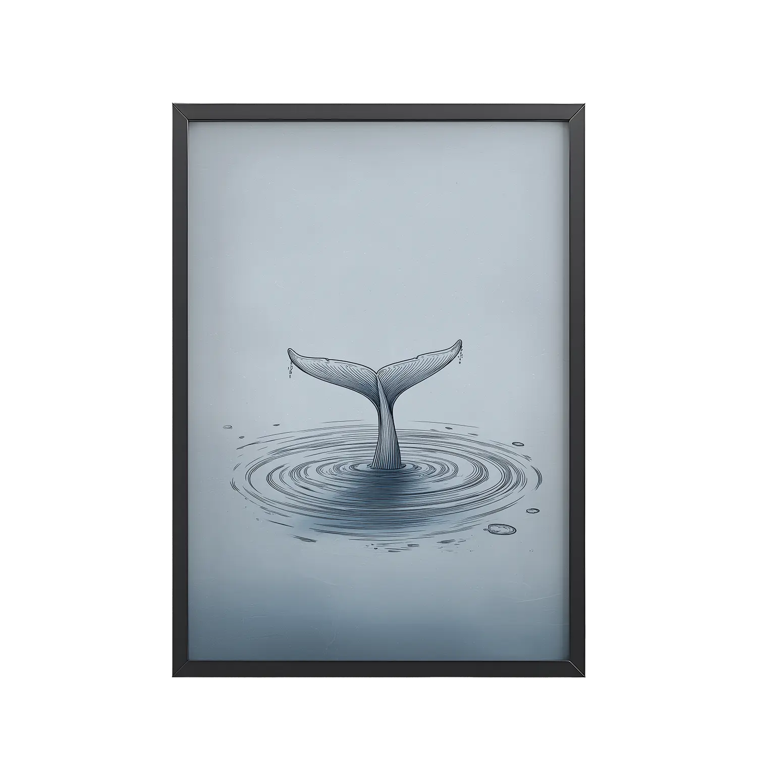 167Black_Frame_DINA4_Mockup_PSD_TransparentRipple Beneath – Whale Tail Surfacing Ripple Beneath – Whale Tail Surfacing Minimal Ocean Wall Art in Cool Blues — Framed Poster