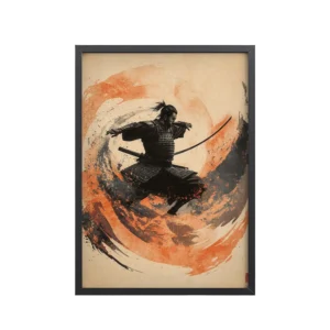 Samurai Swirl – Brush-Stroke Motion and Warrior Focus Wall Decor – Framed Poster