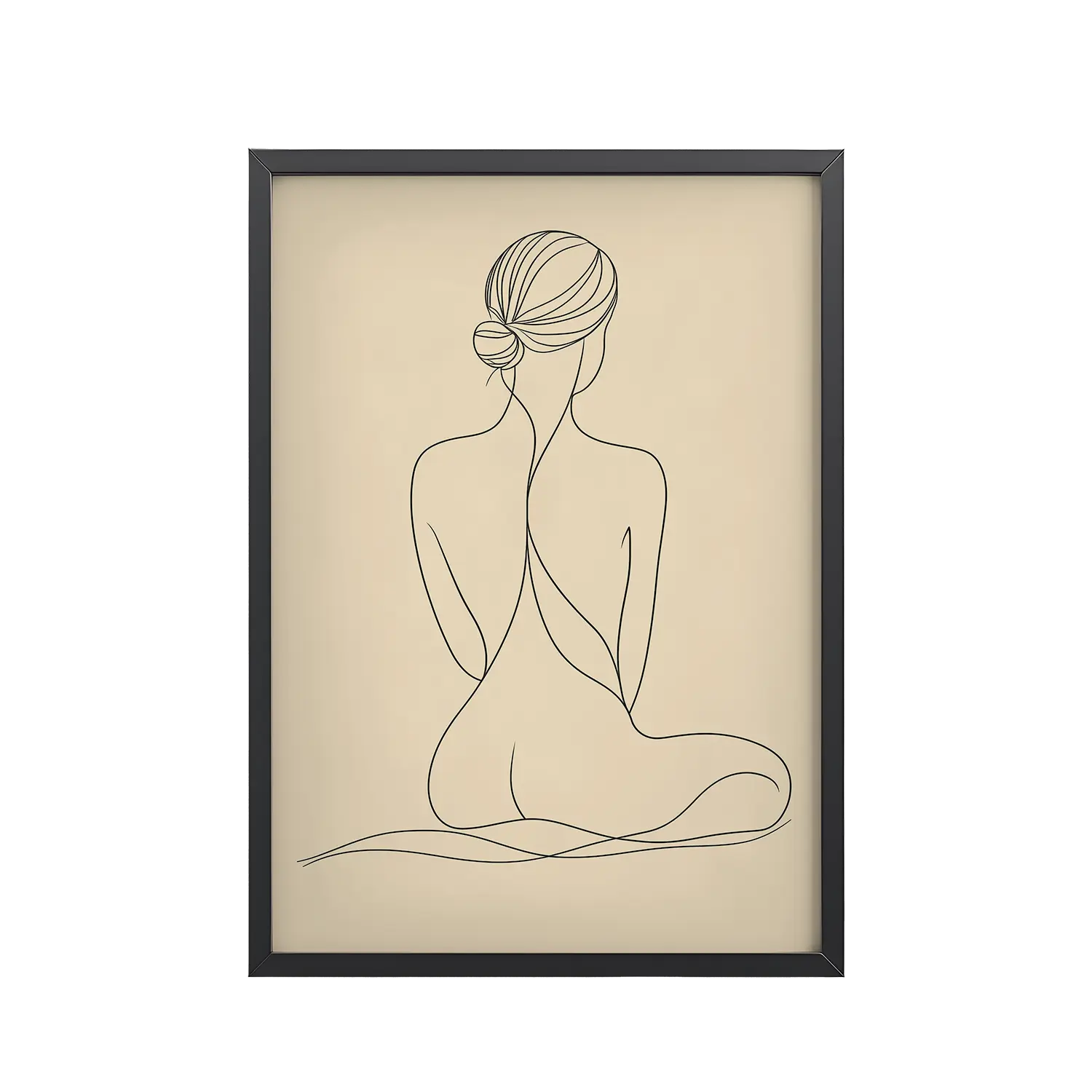 176Black_Frame_DINA4_Mockup_PSD_TransparentSeated Elegance On Knees Seated Elegance On Knees — Minimalist Figure Line Wall Art — Framed Poster
