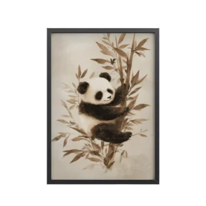 Sepia Panda Serenity — Soft Watercolor Black/White Panda Wall Art — Framed Poster