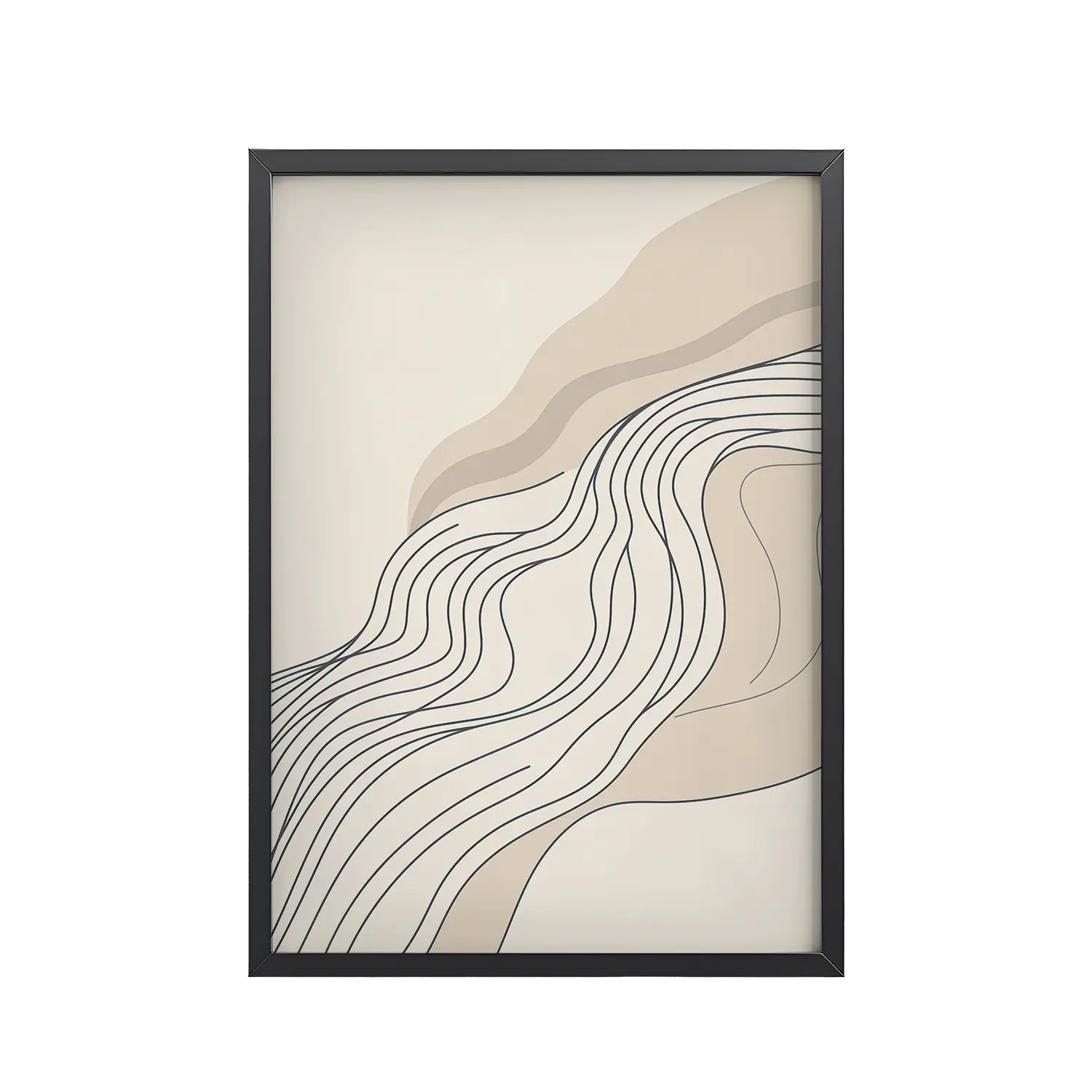 187Black_Frame_DINA4_Mockup_PSD_TransparentSoft Line Flow Soft Line Flow — Minimal Warm Neutral Color Abstract Line Art — Framed Poster
