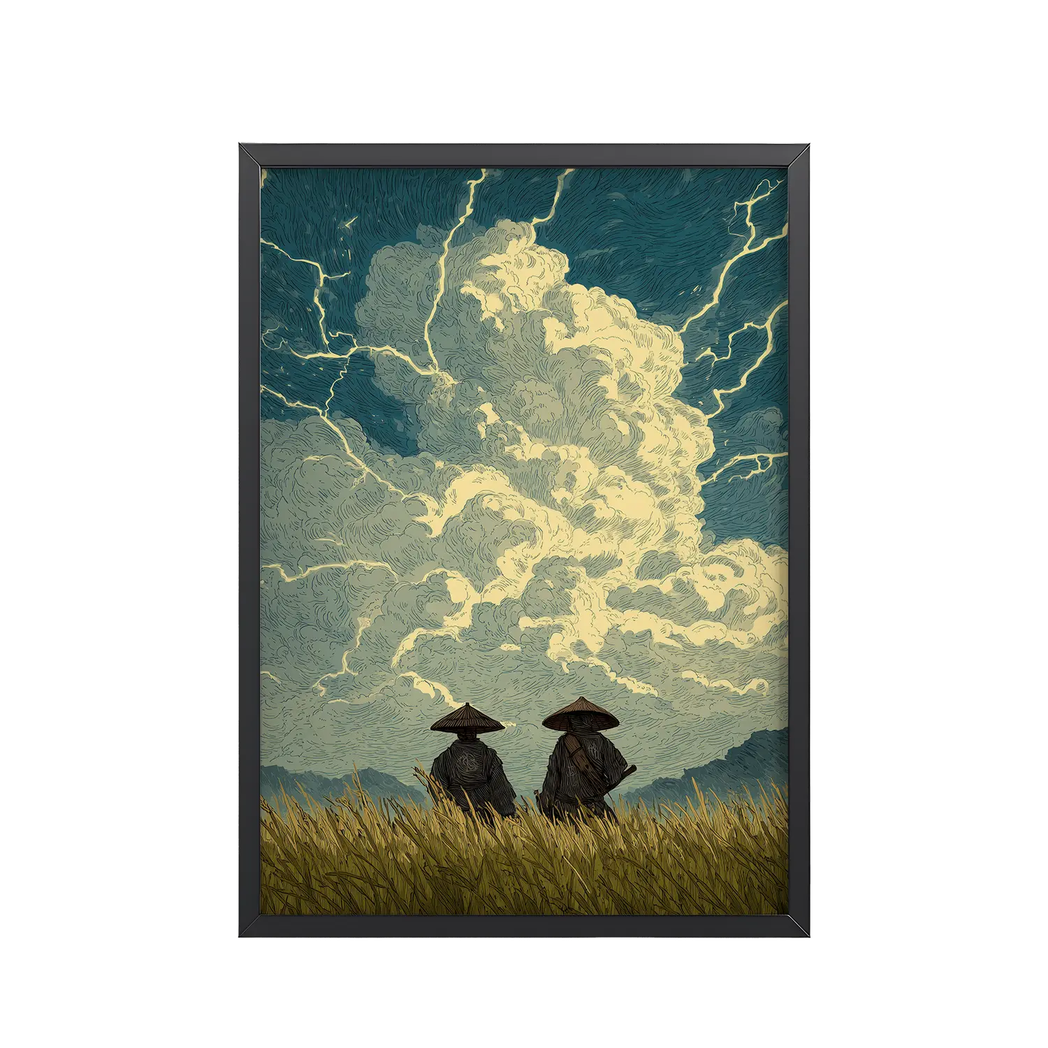 18Black_Frame_DINA4_Mockup_PSD_TransparentBefore the Storm – Samurai Watchers Ukiyo-e Before the Storm – Ukiyo-e Samurai Watchers Landscape Wall Art – Framed Poster