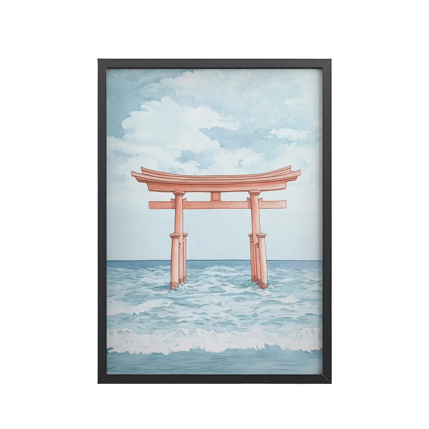 206Black_Frame_DINA4_Mockup_PSD_TransparentTorii Gate Waves Torii Gate Waves — Coastal Shinto Shrine Wall Decor — Framed Poster