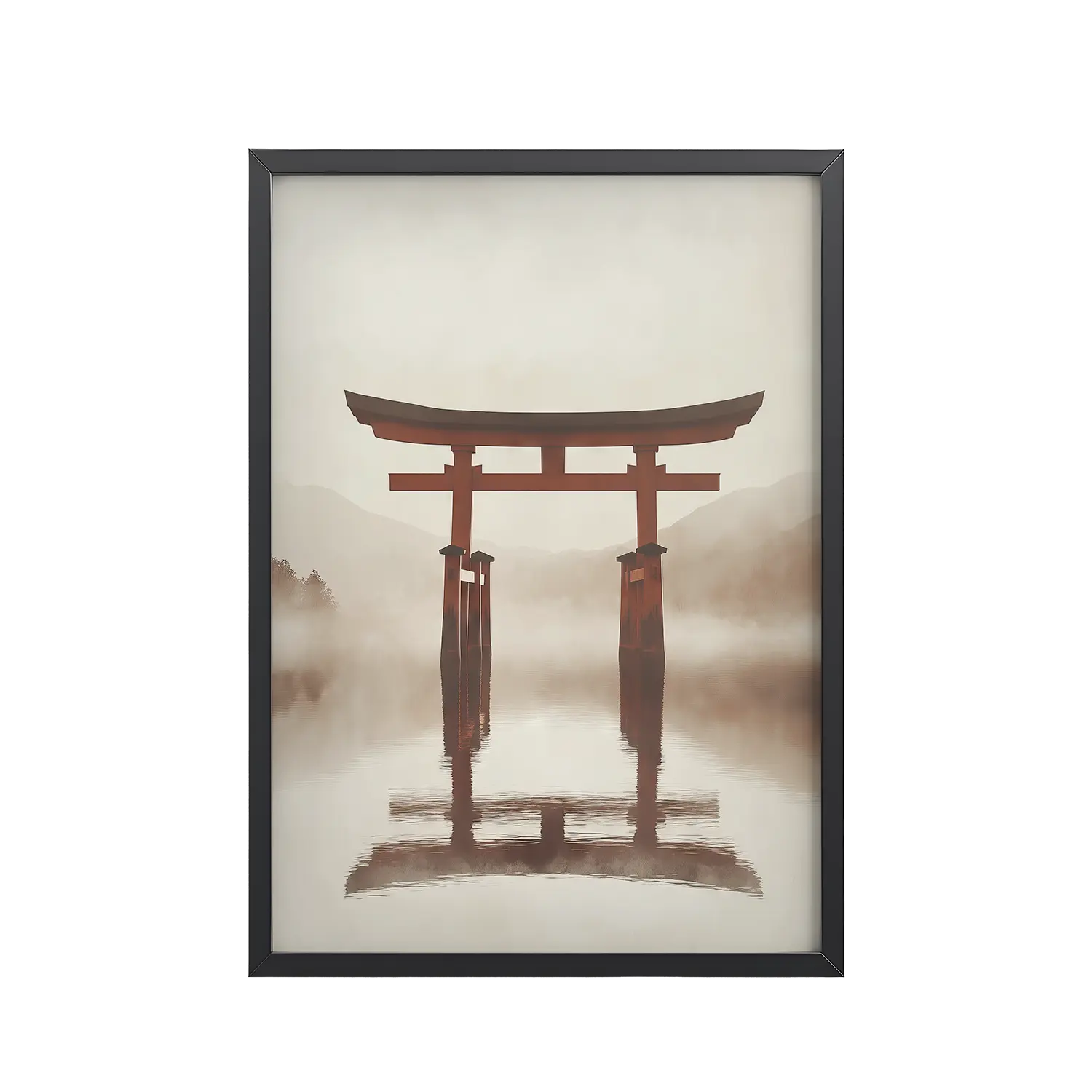 207Black_Frame_DINA4_Mockup_PSD_TransparentTorii Reflections-topaz-enhance Torii Reflections — Minimal Misty Lake Wall Art — Framed Poster