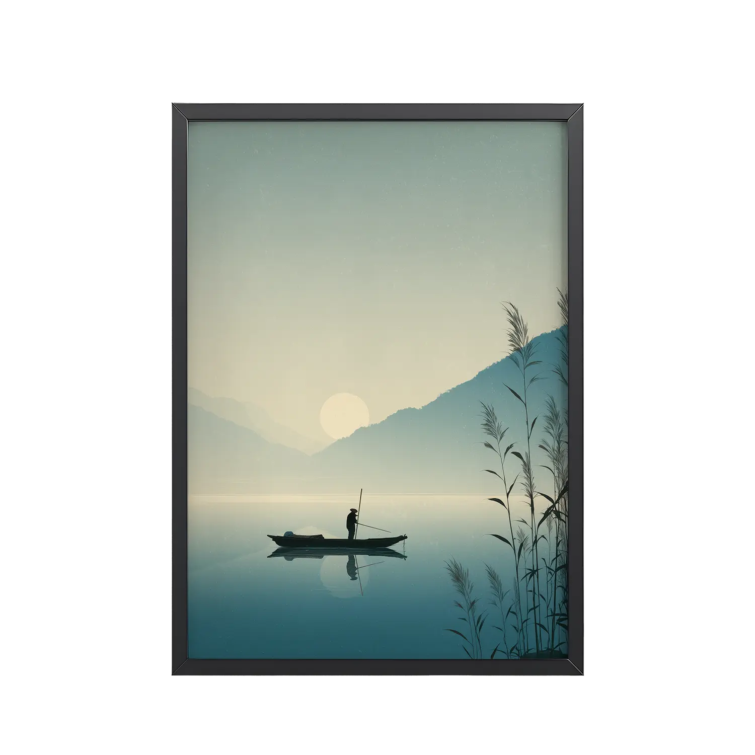 215Black_Frame_DINA4_Mockup_PSD_TransparentTwilight Fisherman Twilight Fisherman — Zen Lake Landscape Wall Art — Framed Poster