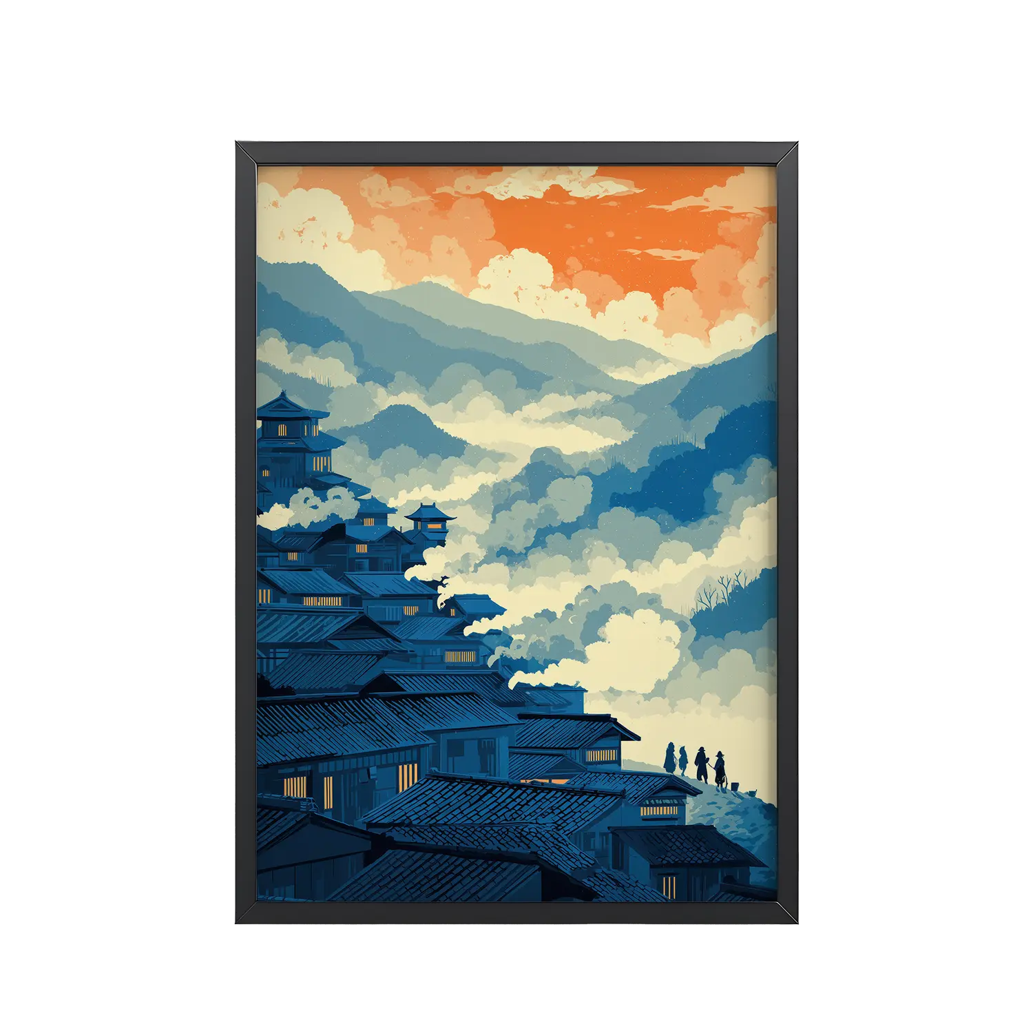216Black_Frame_DINA4_Mockup_PSD_TransparentTwilight Over Hillside Village Ukiyo-e Twilight Over Hillside Village – Ukiyo-e Wall Art Print – Framed Poster