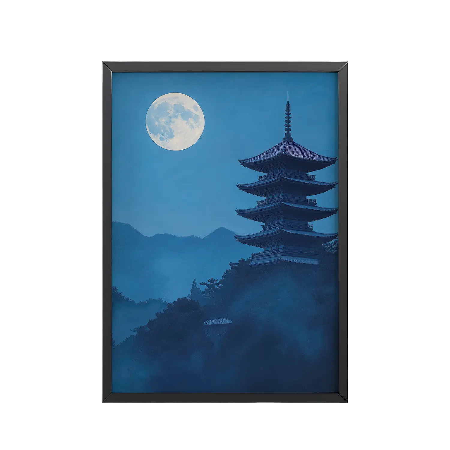 217Black_Frame_DINA4_Mockup_PSD_TransparentTwilight Pagoda Stillness Twilight Pagoda Stillness — Moonlit Temple Wall Decor — Framed Poster