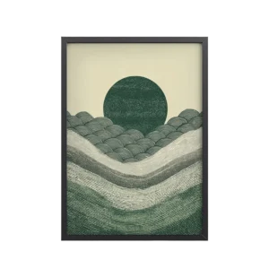 Verdant Rising — Japanese-Inspired Green Landscape Wall Art — Framed Poster