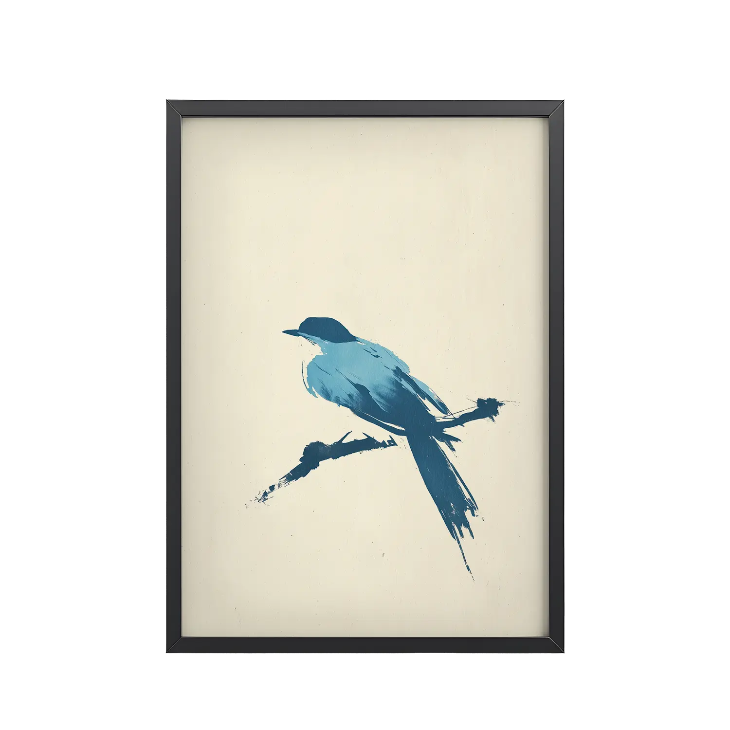 22Black_Frame_DINA4_Mockup_PSD_TransparentBluebird Perch Bluebird Perch — Minimal Brush Bird on Branch Wall Decor — Framed Poster