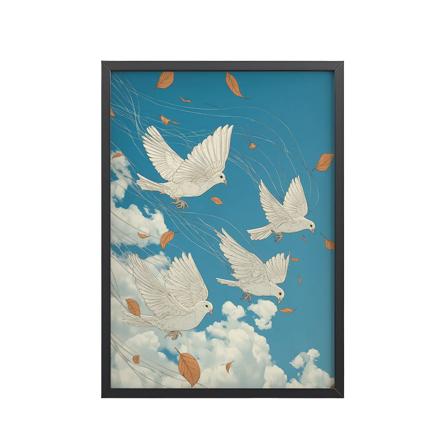 234Black_Frame_DINA4_Mockup_PSD_TransparentWhite Doves in Wind Hokusai White Doves in Wind (Hokusai) – Autumn Leaves in Flight Ukiyo-e Wall Decor – Framed Poster