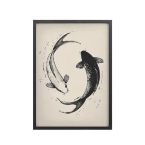 Yin and Yang Koi Flow — Minimal Ink Koi Art — Framed Poster