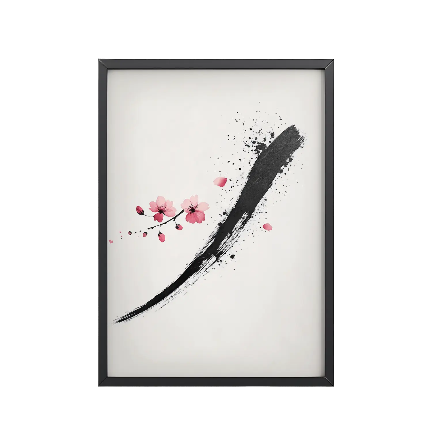 244Black_Frame_DINA4_Mockup_PSD_TransparentZen Blossom Stroke-topaz-enhance Zen Blossom Stroke — Minimal Cherry Blossom Sumi-e Brush Wall Art — Framed Poster