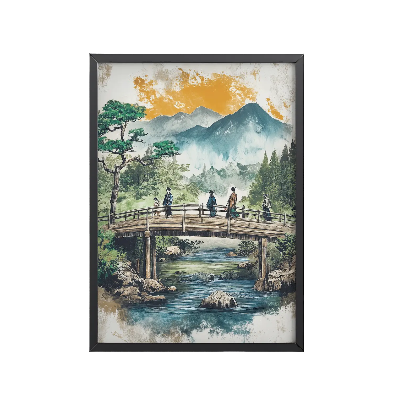 24Black_Frame_DINA4_Mockup_PSD_TransparentBridge to the Highlands ukiyo-e Bridge to the Highlands – Ukiyo-e Mountain Bridge Wall Art – Framed Poster