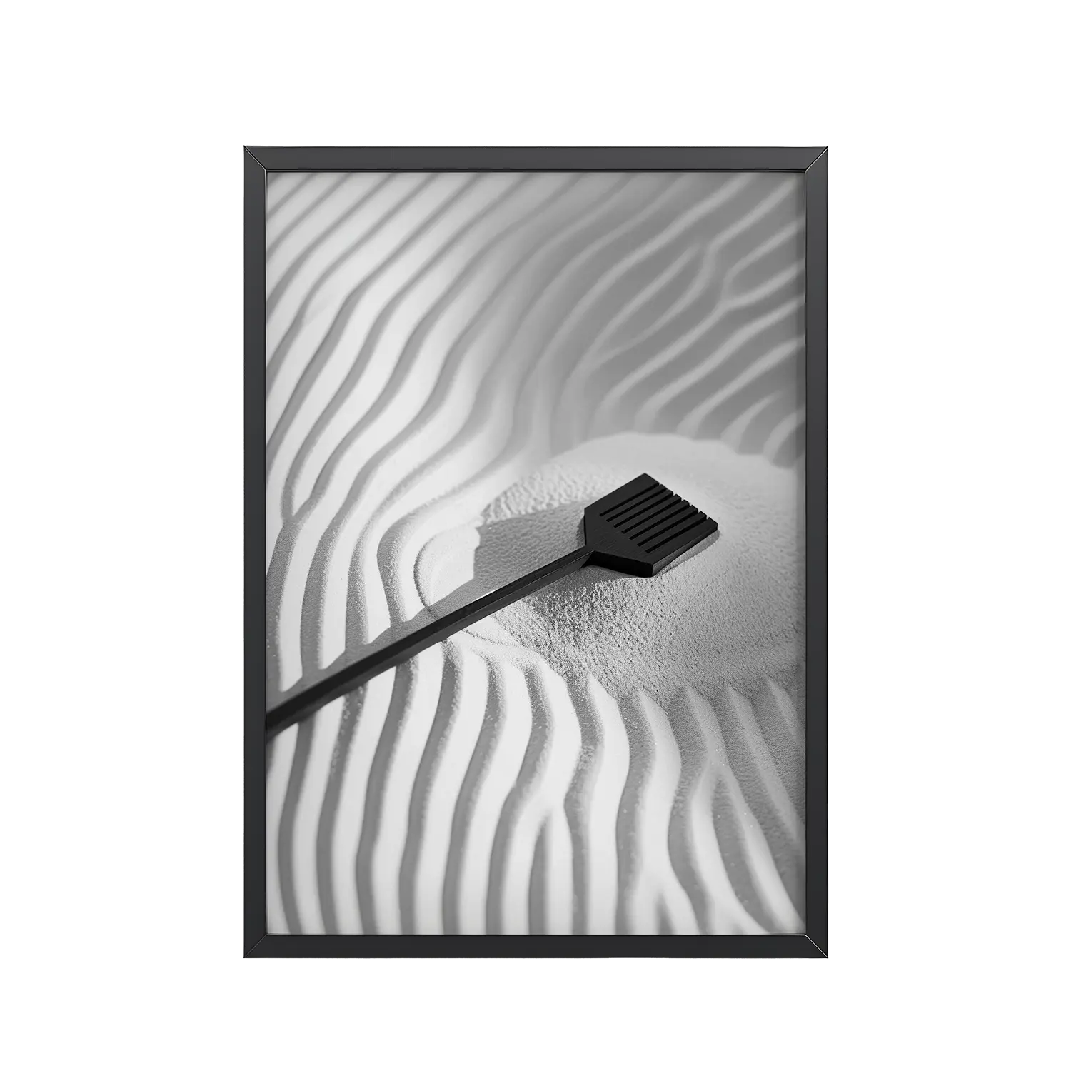 258Black_Frame_DINA4_Mockup_PSD_TransparentZen Sand Rake Zen Sand Rake – Minimal Monochrome Ripples Wall Art – Framed Poster