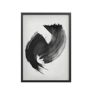 Brushstroke Swirl — Zen Sumi-e Ink Abstract Wall Decor — Framed Poster