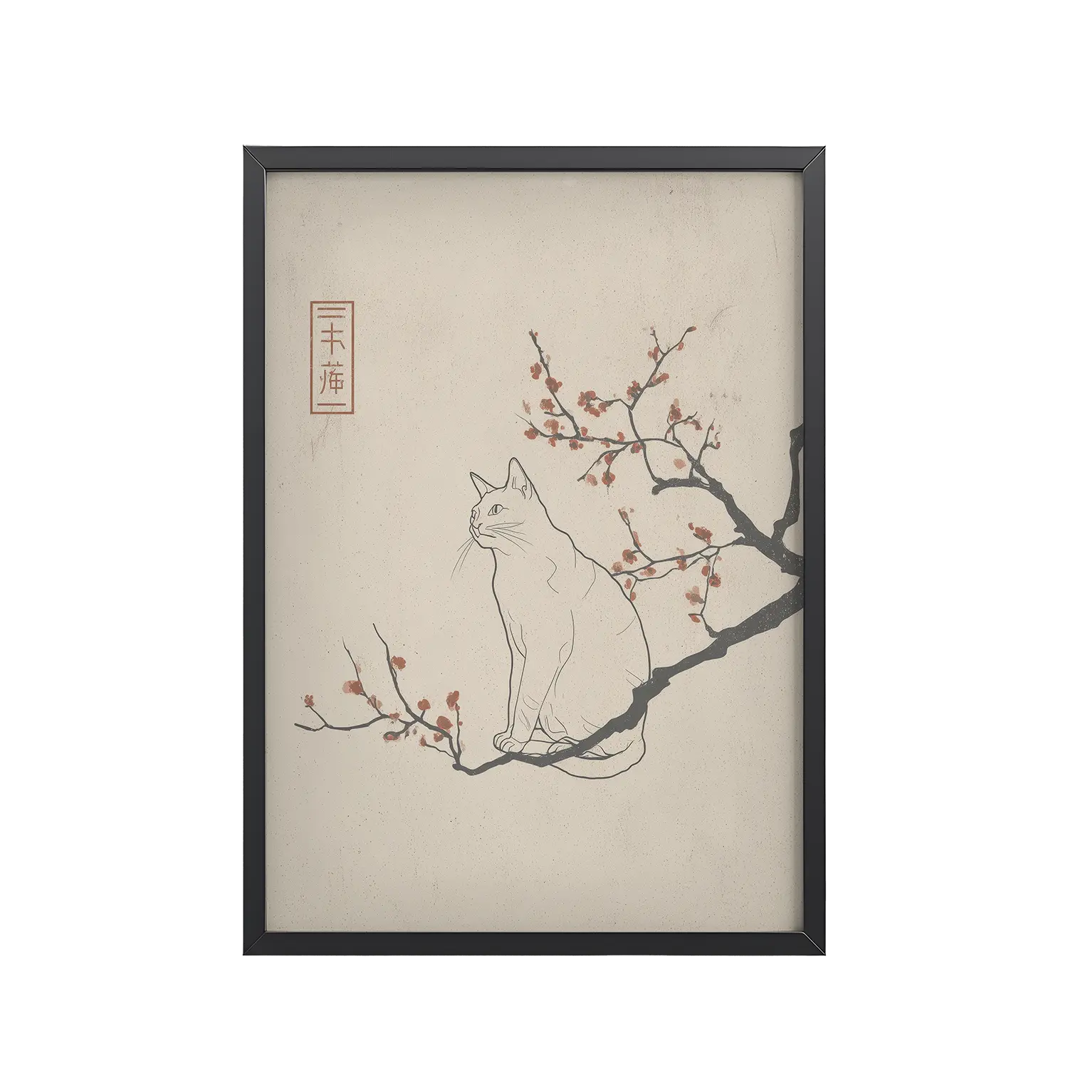 29Black_Frame_DINA4_Mockup_PSD_TransparentCat with Blossoms Cat with Blossoms — Minimalist Cat on Plum Branch Wall Art — Framed Poster