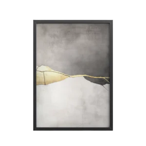 Cracked Harmony — Kintsugi Horizon Abstract with Gold Seam Wall Decor — Framed Poster