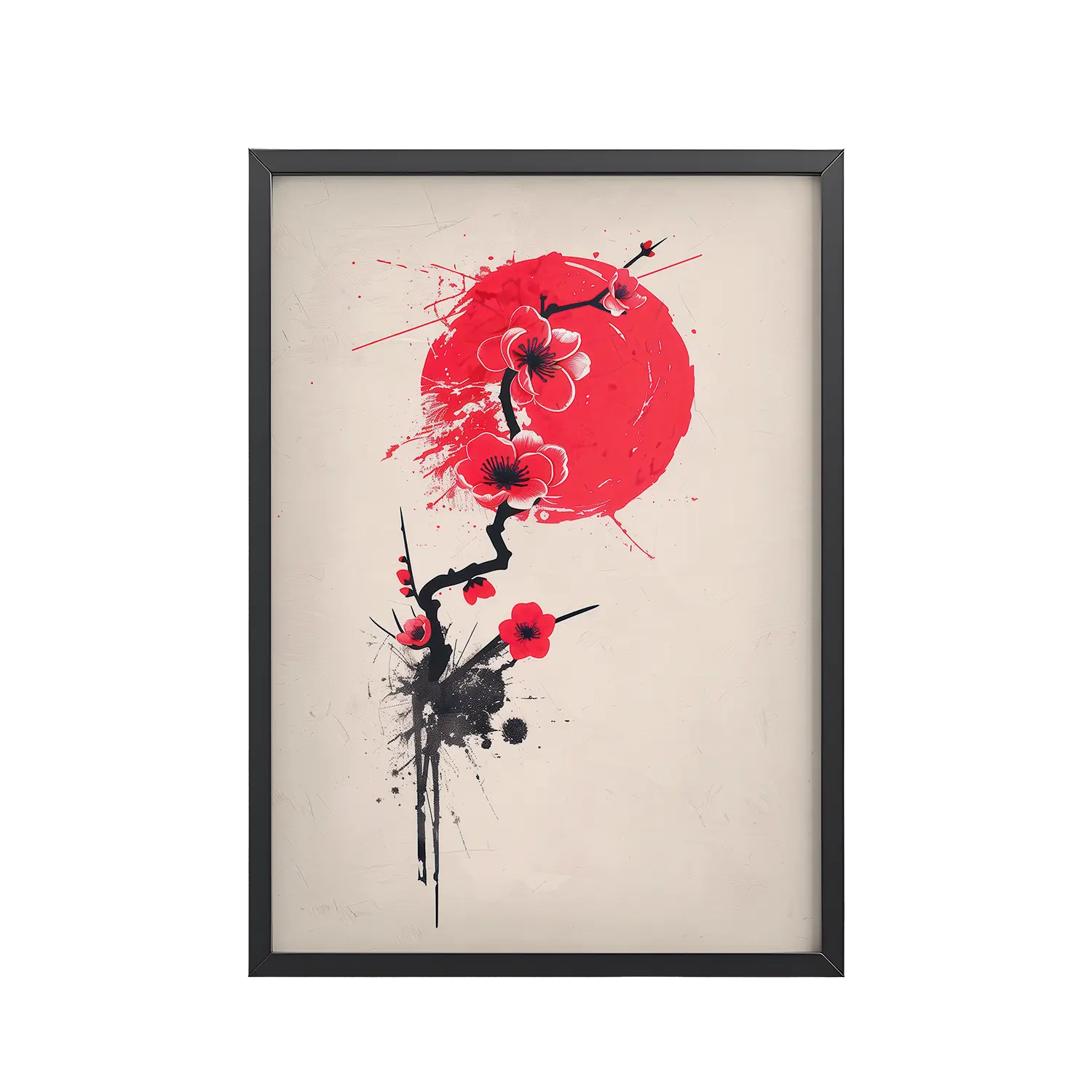 45Black_Frame_DINA4_Mockup_PSD_TransparentCrimson Blossoms – Japandi Calligraphy Cherry Branch Crimson Blossoms — Calligraphy Cherry Branch Japandi Wall Art — Framed Poster