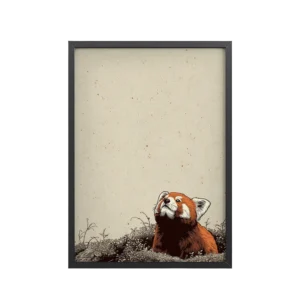 Curious Look — Red Panda Illustration in Warm Neutrals Wall Decor — Framed Poster