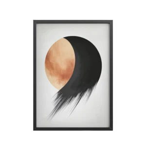 Abstract Solar Eclipse — Minimal Circle Art with Black Brushstroke Wall Decor — Framed Poster