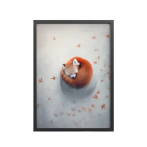Curled Calm — Sleeping Red Panda Minimal Wall Art — Framed Poster