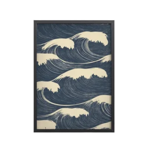 Edo Waves – Bold Indigo Ukiyo-e Ocean Pattern Wall Art – Framed Poster