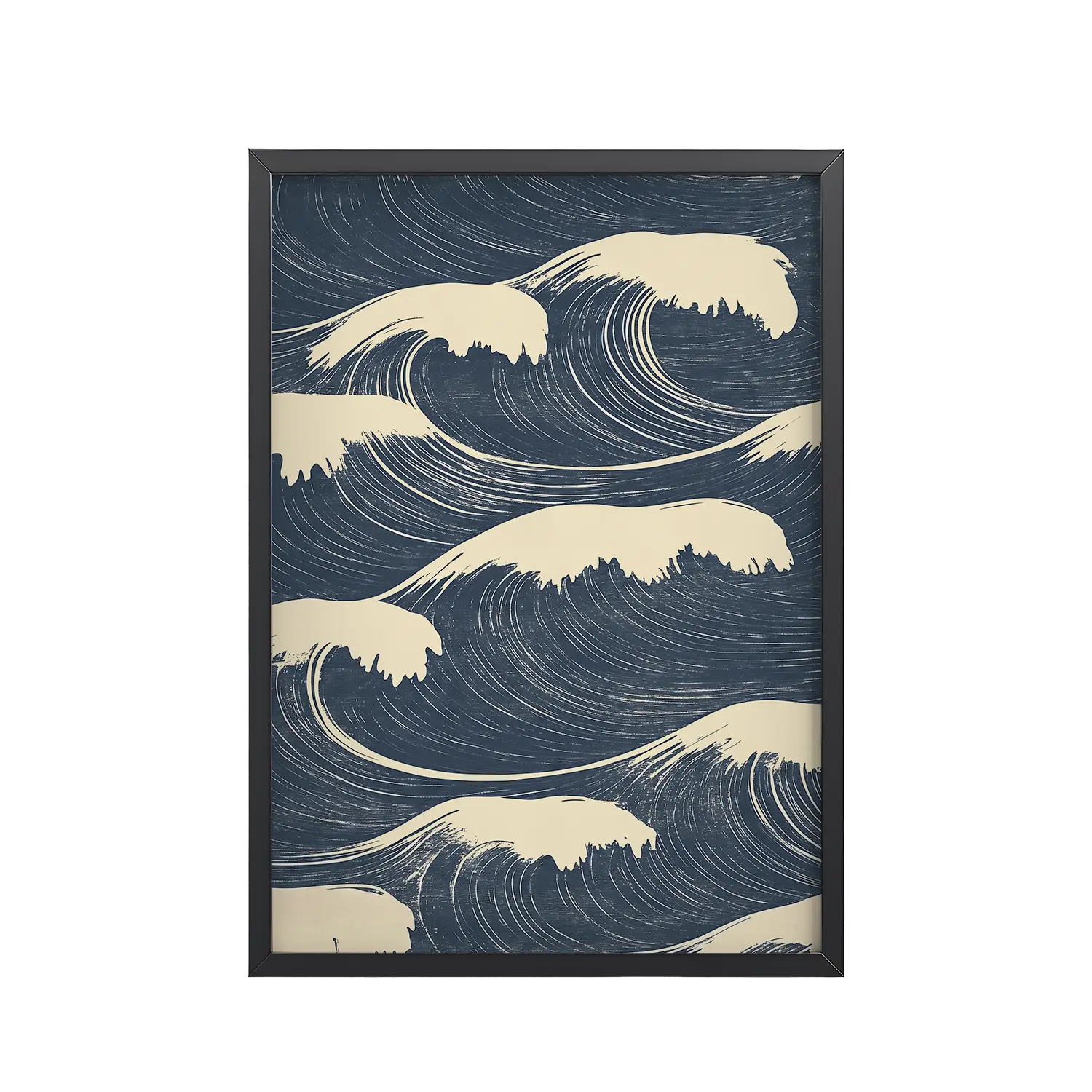 55Black_Frame_DINA4_Mockup_PSD_TransparentEdo Waves-topaz-enhance Edo Waves – Bold Indigo Ukiyo-e Ocean Pattern Wall Art – Framed Poster