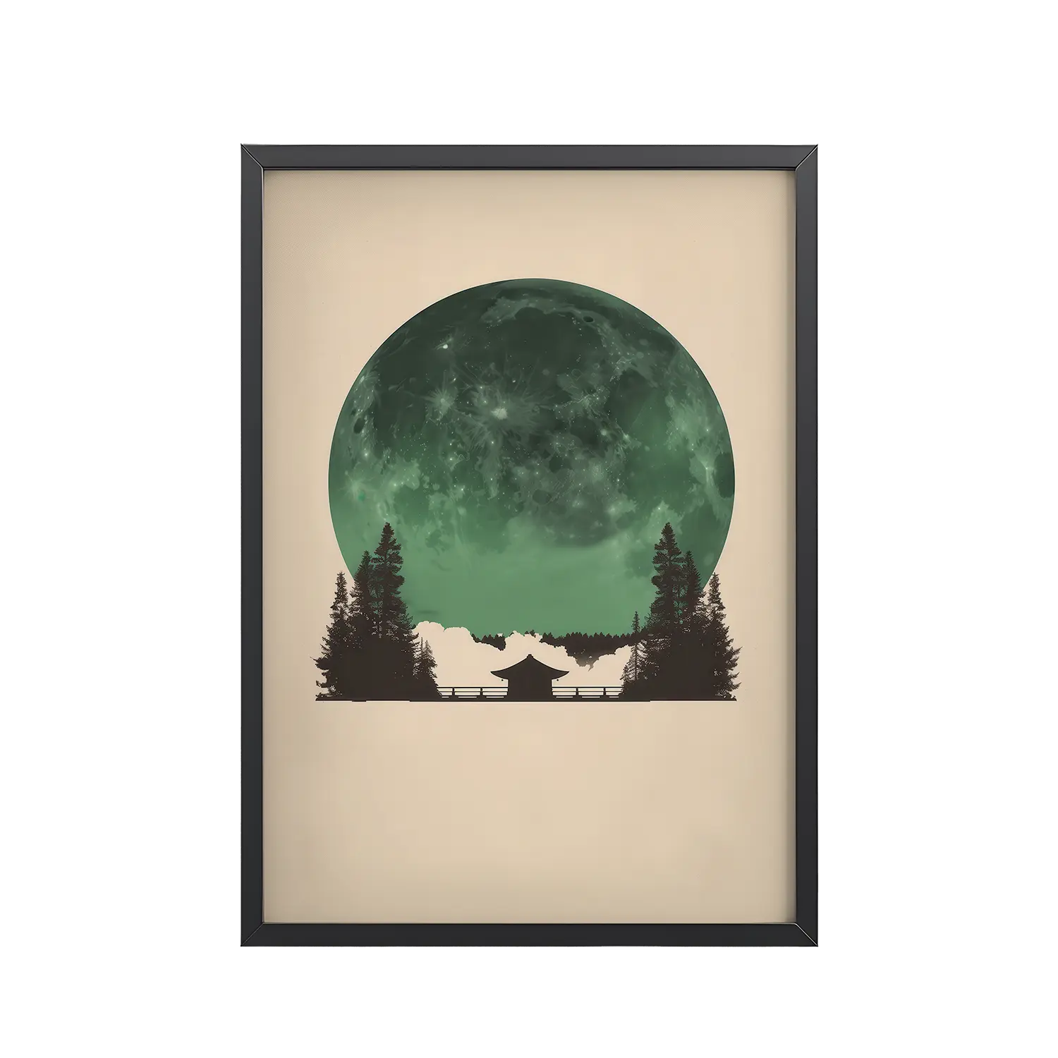 56Black_Frame_DINA4_Mockup_PSD_TransparentEmerald Moon Temple – Japandi Silhouette Emerald Moon Temple — Japandi Silhouette Wall Art — Framed Poster