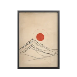 Eternal Sun — Minimal Mountain and Red Sun Wall Art — Framed Poster