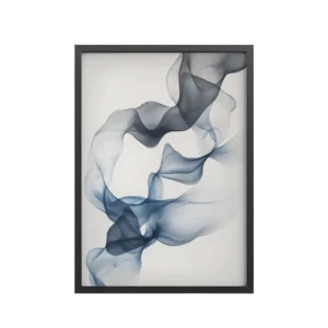 Ethereal Smoke Dance — Floating Blue-Grey Ribbon Abstract Wall Art — Framed Poster