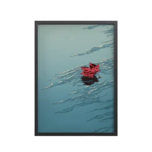 Floating Maple II – Red Leaf on Water Ukiyo-e Wall Art – Framed Poster