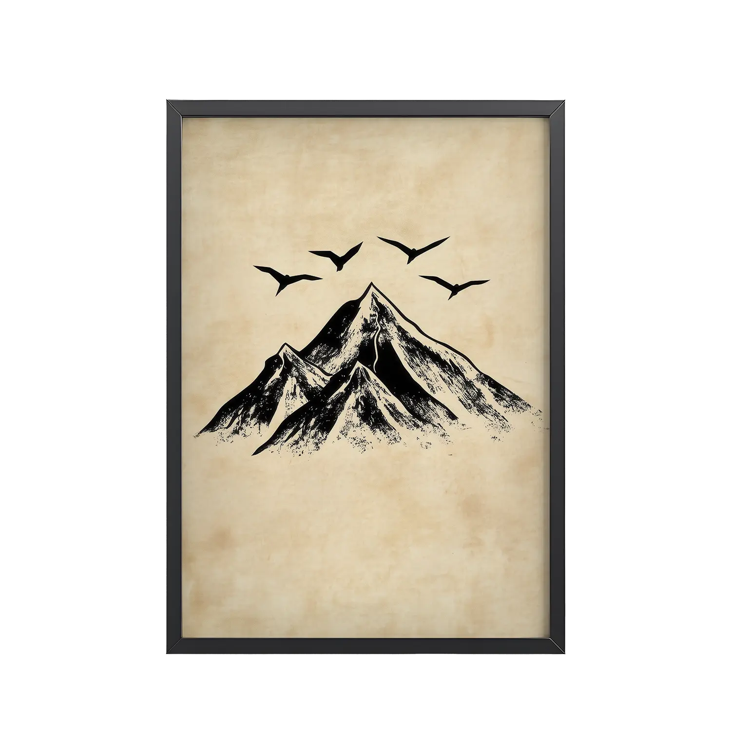 72Black_Frame_DINA4_Mockup_PSD_TransparentFour Peaks in Ink – Japandi Mountain Landscape Four Peaks in Ink — Mountain Landscape Wall Art — Framed Poster