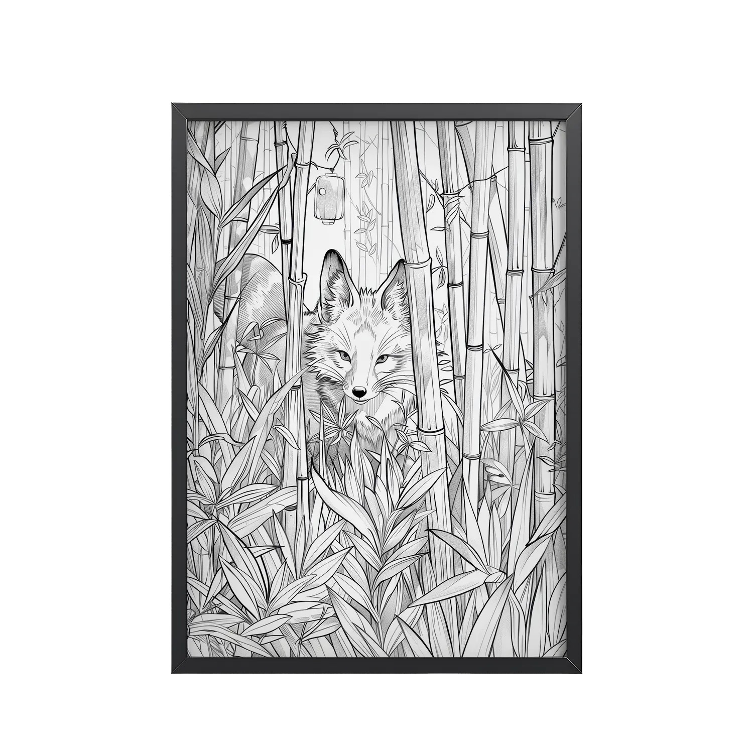 76Black_Frame_DINA4_Mockup_PSD_TransparentFox Spirit in Bamboo Forest Fox Spirit in Bamboo Forest — Fox Among Bamboo Wall Decor — Framed Poster