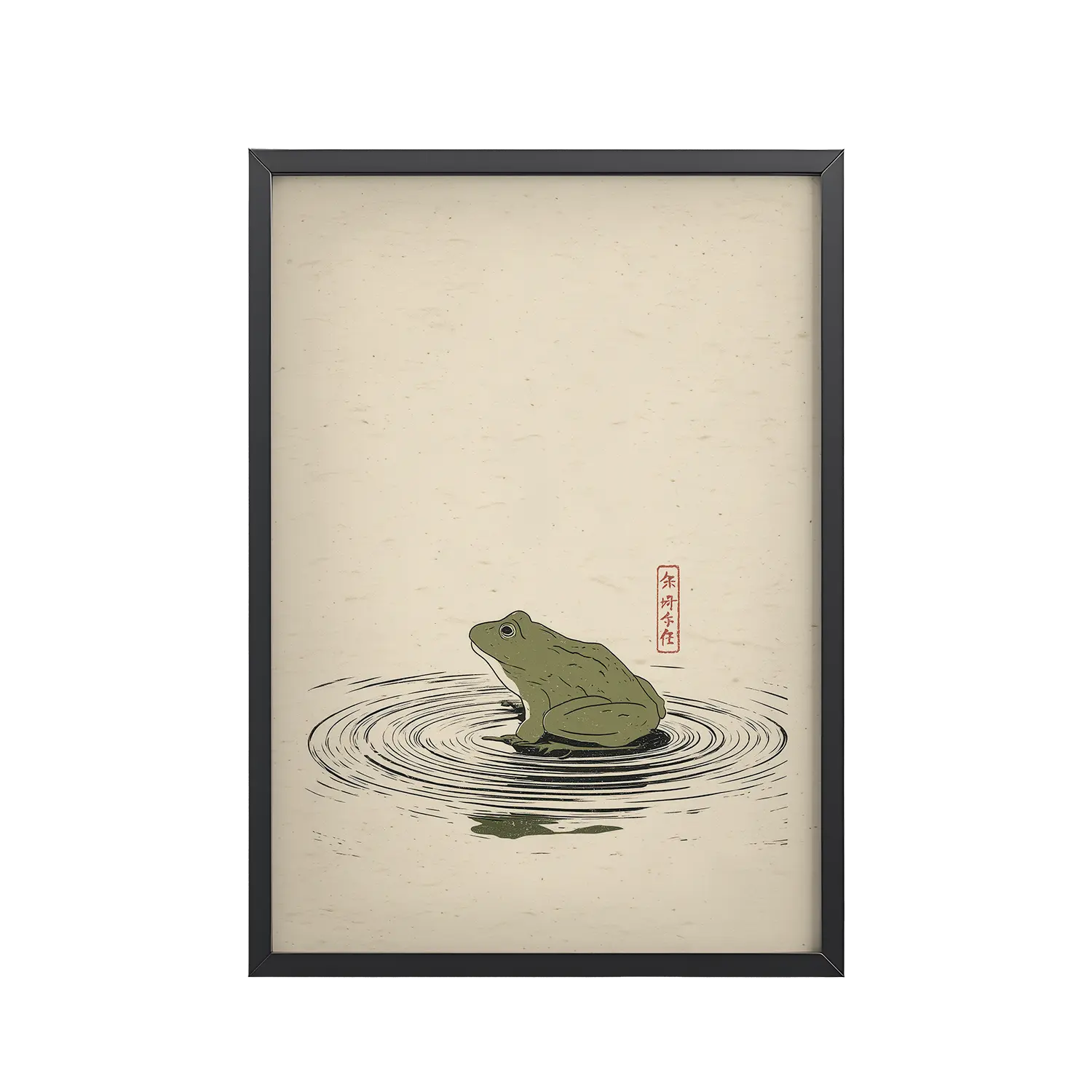 78Black_Frame_DINA4_Mockup_PSD_TransparentFrog on Pond Frog on Pond — Minimal Frog Illustration with Ripples Wall Decor — Framed Poster