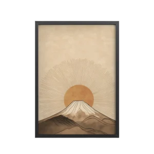 Fuji Radiance — Japandi Sunburst Mountain Wall Art — Framed Poster
