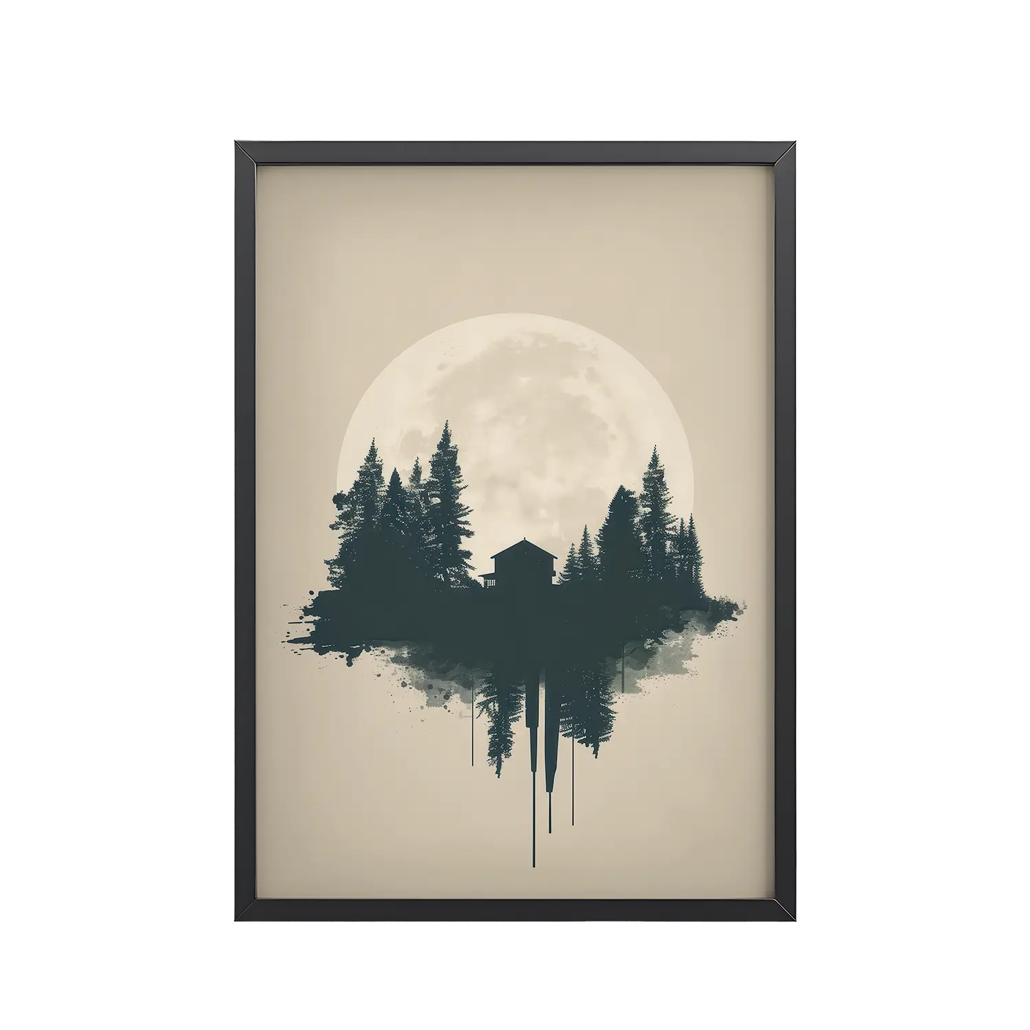 81Black_Frame_DINA4_Mockup_PSD_TransparentFull Moon Shelter – Minimal Forest House Full Moon Shelter — Minimalistic Forest House Wall Decor — Framed Poster