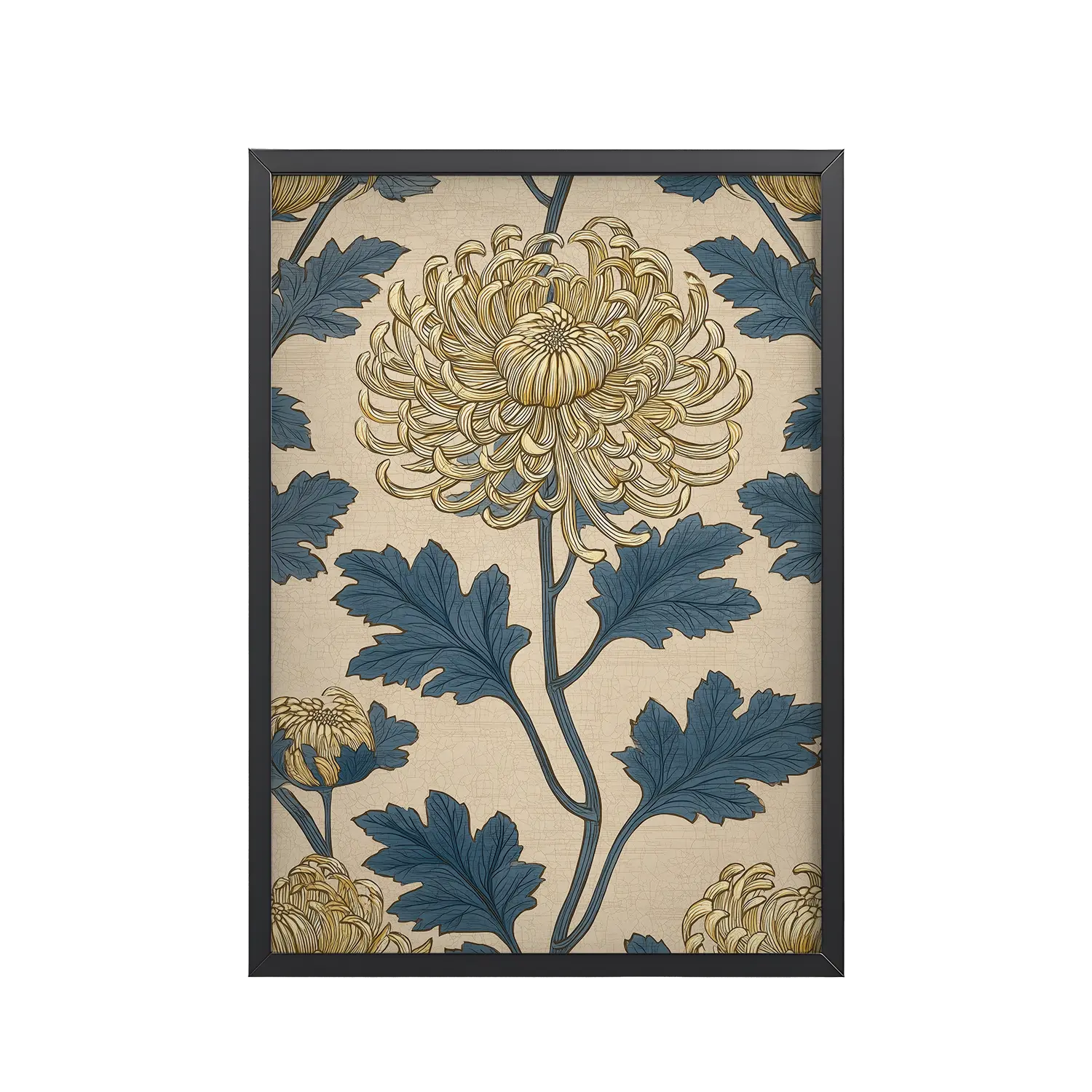 88Black_Frame_DINA4_Mockup_PSD_TransparentGolden Chrysanthemum Golden Chrysanthemum — Blue & Gold Botanical Wall Decor — Framed Poster