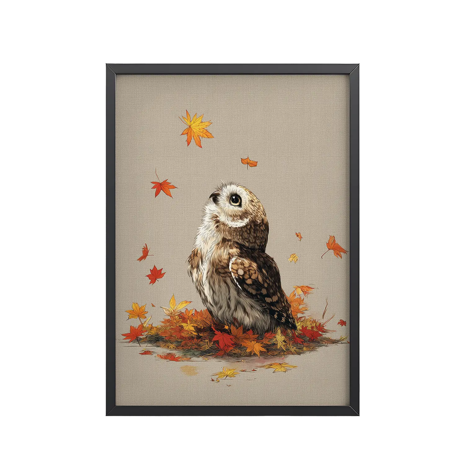 8Black_Frame_DINA4_Mockup_PSD_TransparentAutumn Gaze Owl Autumn Gaze Owl — Owl Illustration with Falling Leaves Wall Art — Framed Poster